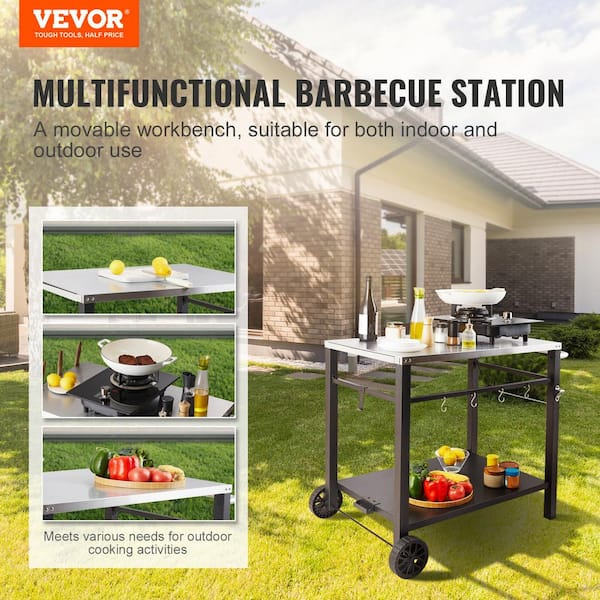 GLOWYE Portable Outdoor Grill Carts Double-Shelf Multifunctional