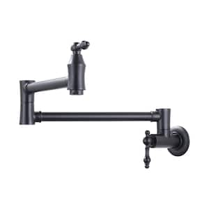 Brass Wall Mouned Pot Filler Kitchen Faucet, Modern Kitchen Faucet with Double Joint Swing Arm in Matte Black