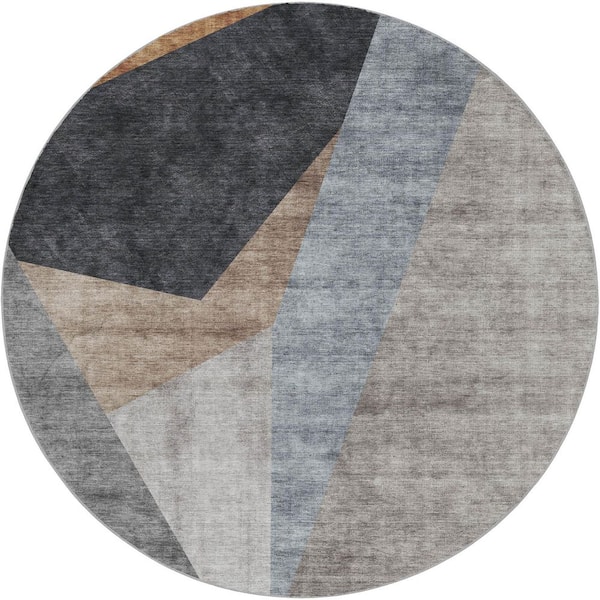 Dream Shag Premium Machine Washable Abstract ADS715 Taupe 8 ft. x 8 ft. Round Rug