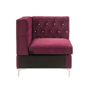Jaszira 34 in. Straight Arm 1- piece Velvet L-Shaped Sectional Sofa in. Burgundy Velvet