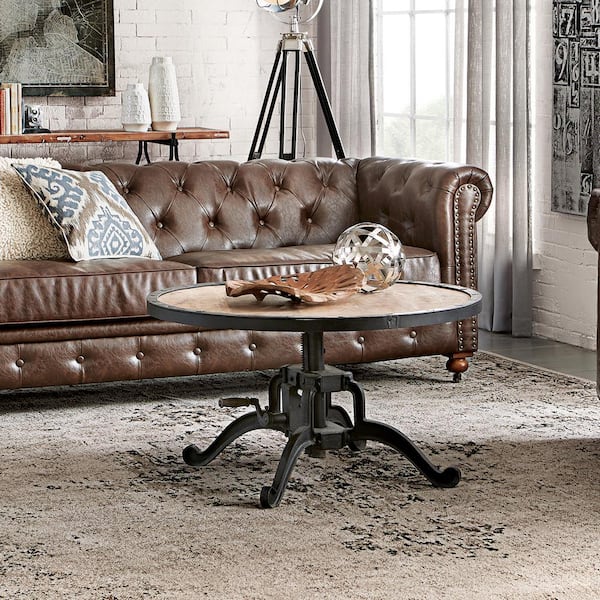 36 in. Natural Reclaimed Wood Round Wood Coffee Table with Adjustable Height