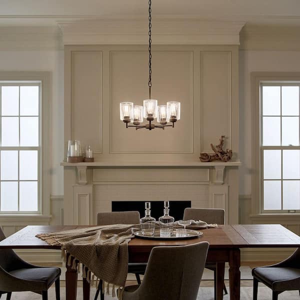 Winslow 19.75 in. 5-Light Olde Bronze Contemporary Shaded Cylinder Chandelier for Dining Room