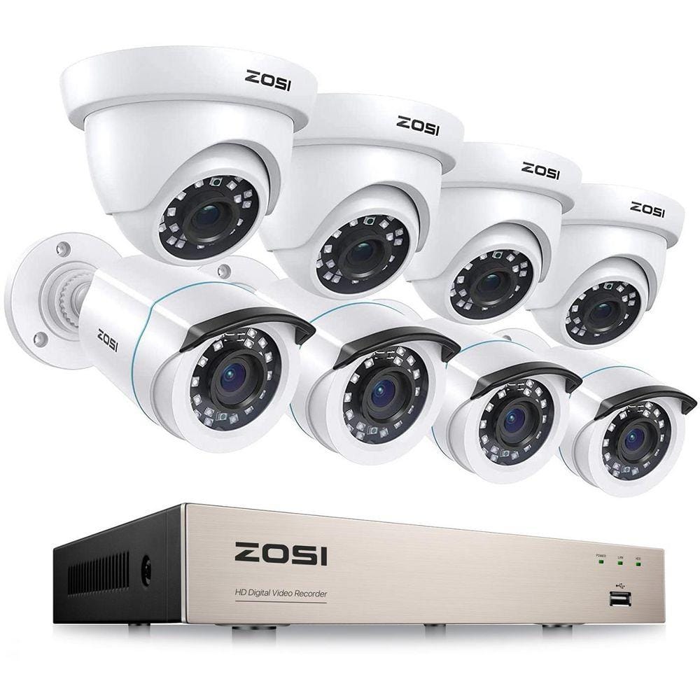 H.265 Plus 8-Channel 3K-Lite DVR Home Security Camera System with 8 Wired 1080P FHD Outdoor Bullet/Dome Cameras White