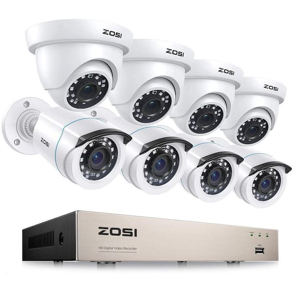 ZOSI 8-Channel H. 265+ 2MP DVR Home Security Camera System with 6