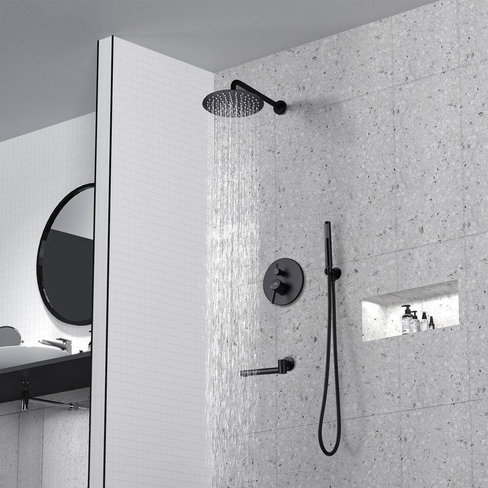 Chrome Dual Round Rain Shower System with Handheld and Wall Mount