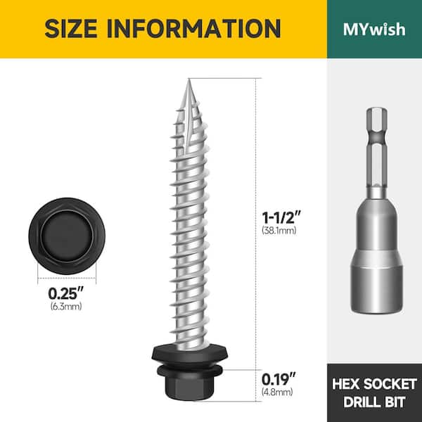 #10 x 1-1/2 in. Painted Black Hex Head Self Drilling Metal Roofing Screws with EPDM Rubber Washer (300-Piece/Case)