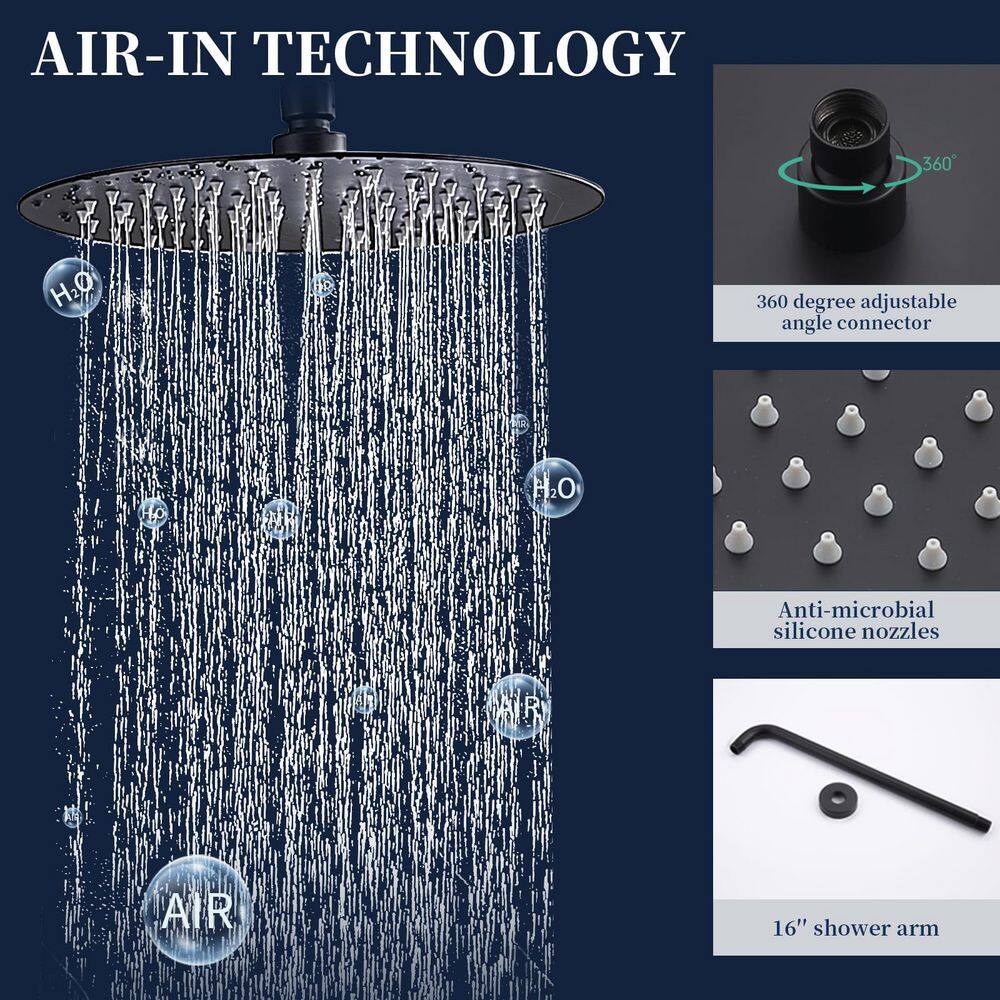 Matte Black Large Round Rainfall Shower System with Handheld