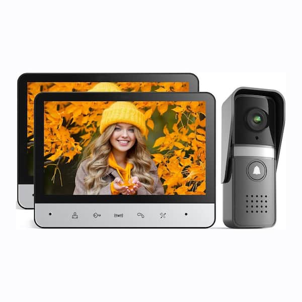 7in. Dual-Way Wired Video Intercom System with Night Vision, Remote Unlock for Villa House Office 1-Camera 2-Monitor