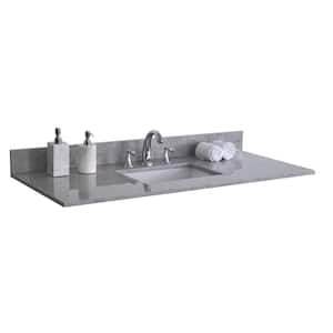 37 in. W x 22 in. D Stone Bathroom Vanity Top in Carrara Gray with White Rectangle Single Sink-3H
