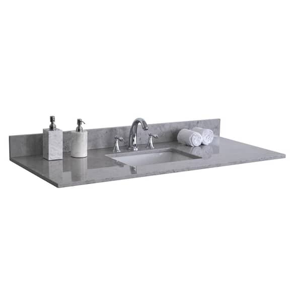 INSTER 37 in. W x 22 in. D Stone Bathroom Vanity Top in Carrara Gray with White Rectangle Single Sink-3H