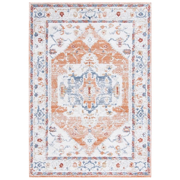 Luna 8 ft. x 10 ft. Ivory/Rust Distressed Ornate Area Rug