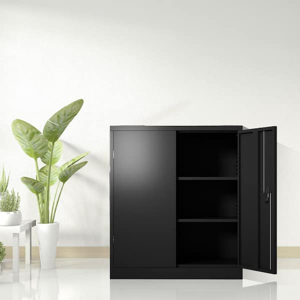 36 in. W x 18 in. D x 41.6 in. H Black Metal Linen Cabinet with 2-Doors and 2-Adjustable Shelves