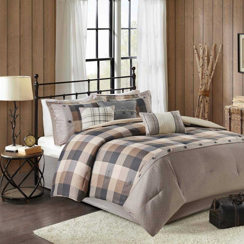 Madison Park Pioneer 7-Piece Neutral Plaid Polyester Queen