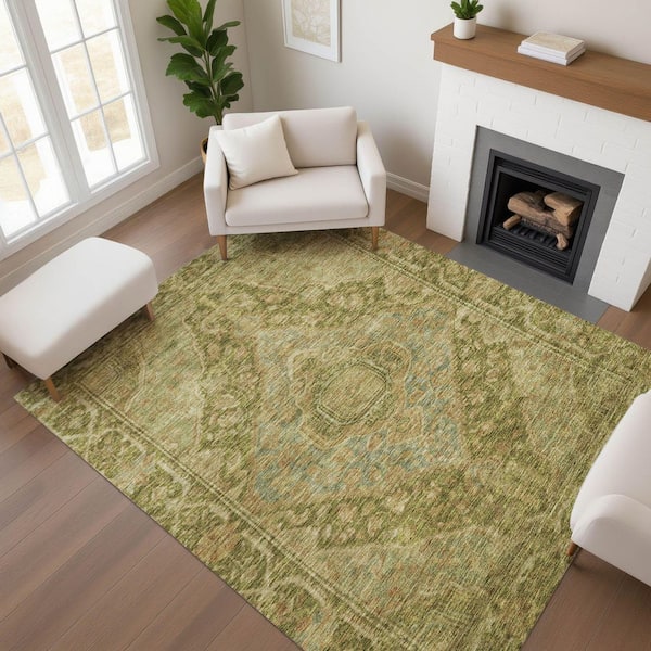 Mayfield Premium Machine Washable Abstract AMF1761 Aloe 3 ft. x 4 ft. Area Rug