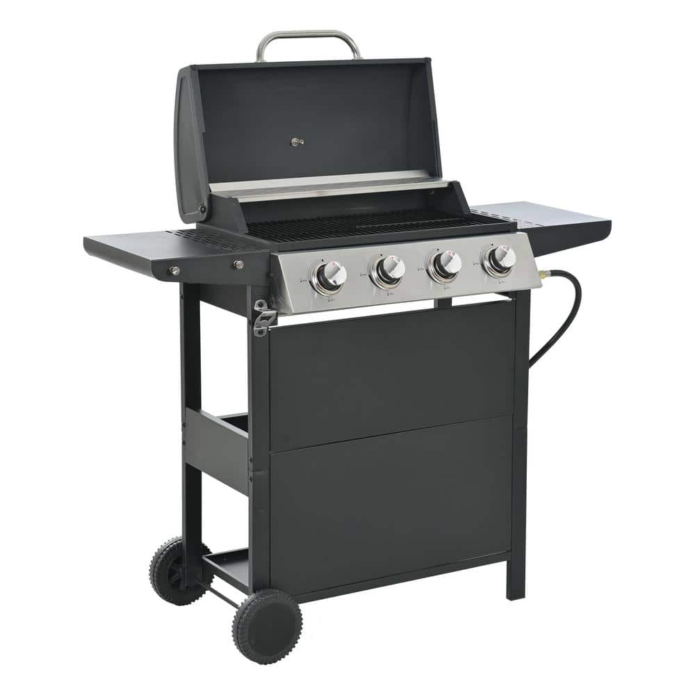 4-Burner Stainless Steel Propane Grill in Black with Cover