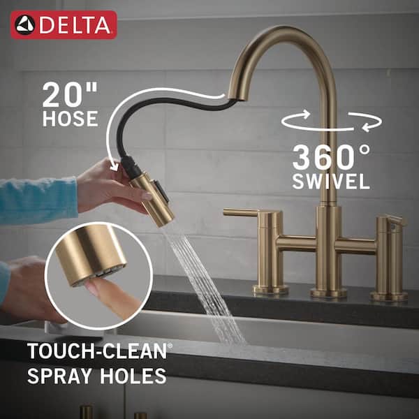 Delta Nicoli Gold Double Handle Bridge Kitchen Faucet in Champagne