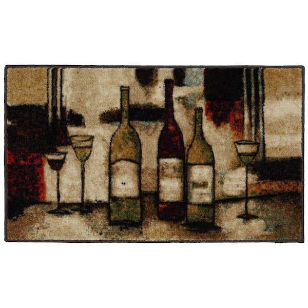 Mohawk Home Wine and Glasses Brown 1 ft. 8 in. x 3 ft. 9 in. Machine Washable Kitchen Rug