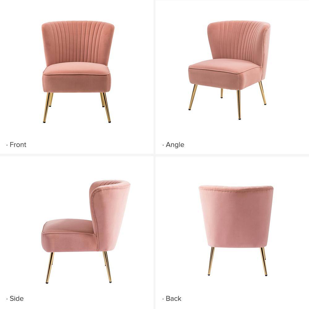 Pink Velvet Accent Chair with Gold Metal Legs