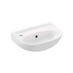 Wall Mount Bathroom Vessel Sink in Ceramic White with Basin to the Right of Faucet