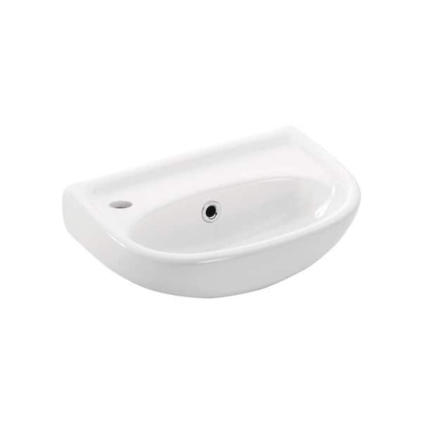 WS Bath Collections Wall Mount Bathroom Vessel Sink in Ceramic White with Basin to the Right of Faucet