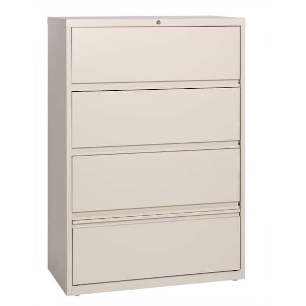 Hirsh 36 in. W 4-Drawer Putty Lateral File Cabinet with Roll-Out Shelves, Holds Letter, Legal and A4 Hanging Folders
