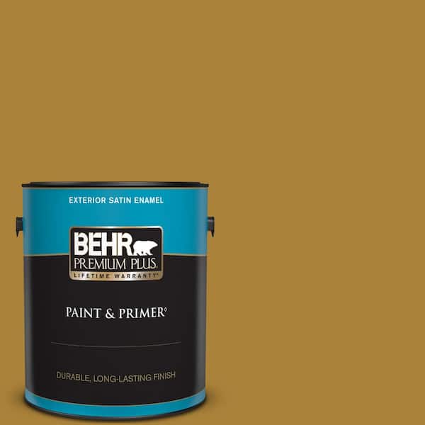 BEHR PREMIUM PLUS 1 gal. #340D-7 Golden Green Satin Enamel Exterior Paint & Primer