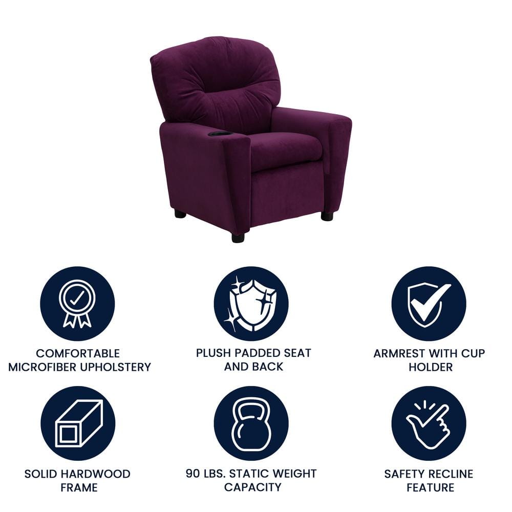 Lilac Dreams Purple Microfiber Kids Recliner with Cup Holder