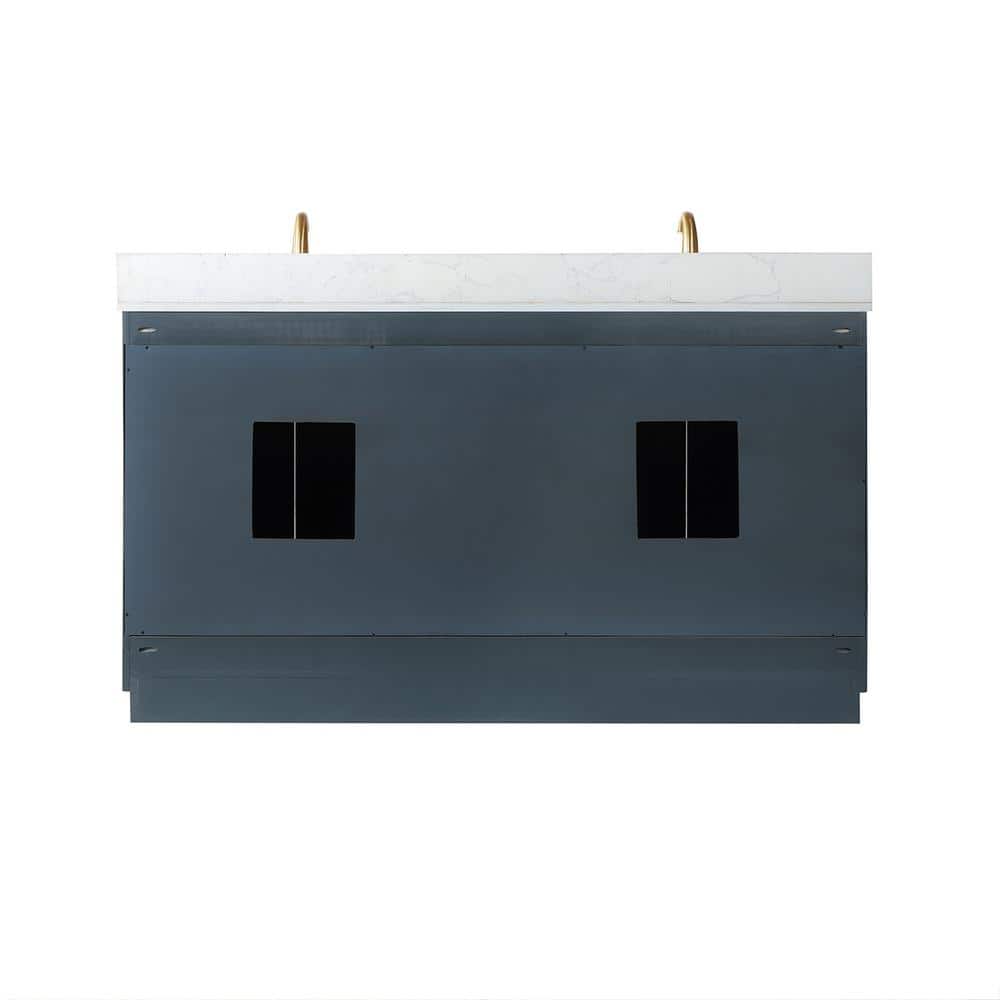 Gazsi 60" Classic Blue Double Bathroom Vanity with Composite Stone Countertop