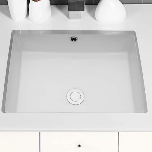 22 in. Undermount Rectangular Bathroom Sink with Overflow in White Ceramic