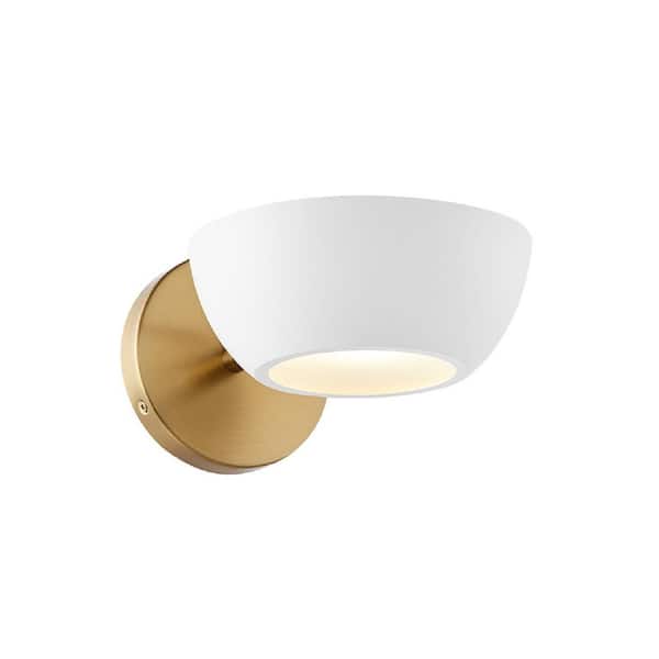 7 in. W x 5 in. H 1-Light White/Natural Brass Contemporary Wall Sconce with Metal Shade