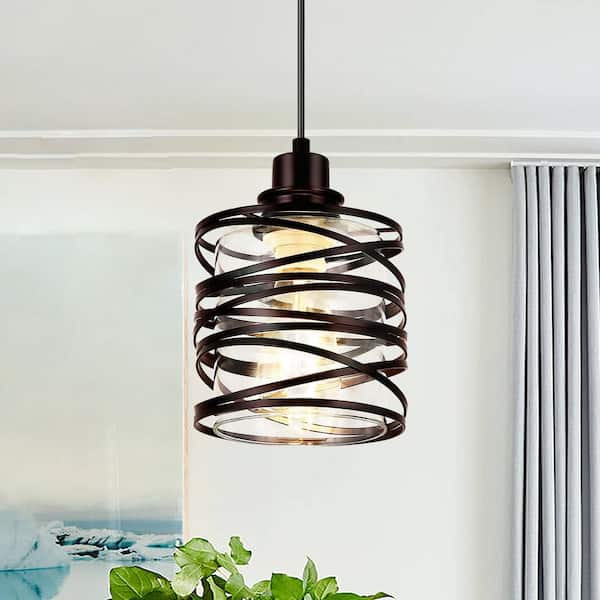 Henveton Jasslynn 60 Watt 1 Light Oil Rubbed Bronze Modern Pendant Light with Cylinder Clear Glass Shade for Living Room Foyer
