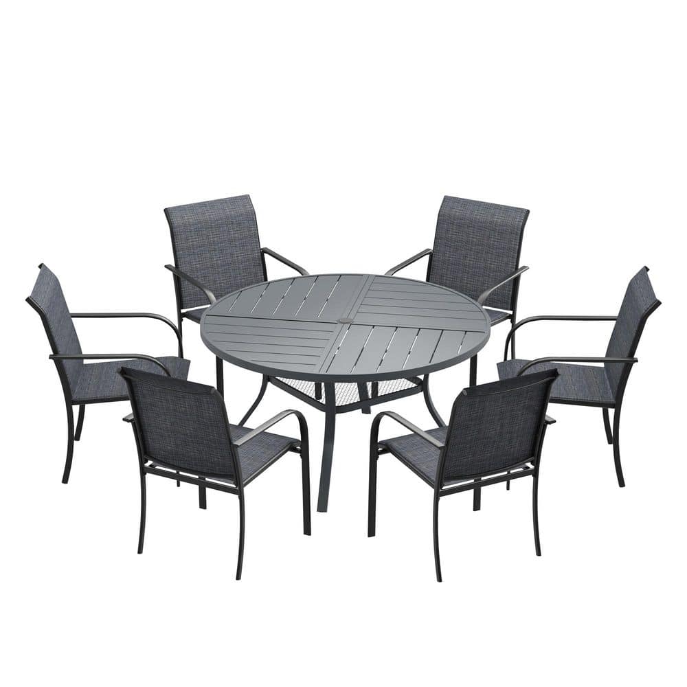 DIFY 7-Piece Outdoor Patio Dining Set with 47.2 in. Grey