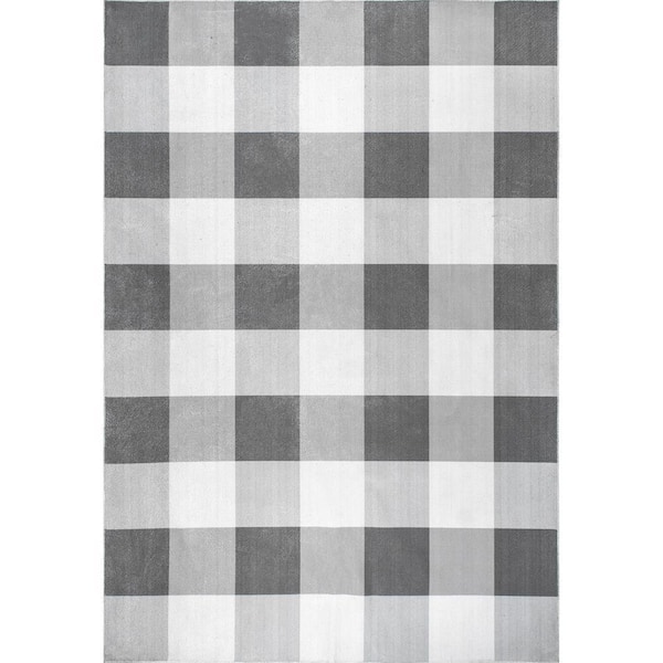 nuLOOM Lucy Grey 5 ft. x 8 ft. Machine Washable Farmhouse Buffalo Plaid Indoor Area Rug