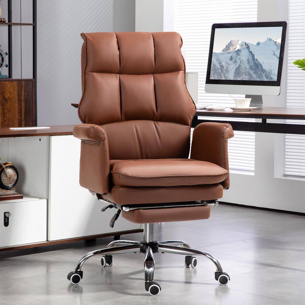Brown Leather Executive Office Chair with Metal Base and Footrest