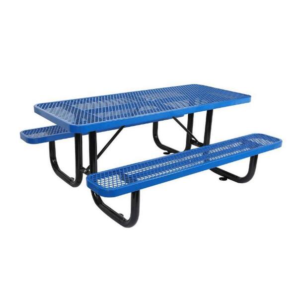 Sudzendf 6 ft. Blue Rectangle Carbon Steel Picnic Table Seats 6 People with Umbrella Hole