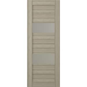 Berta 18 in. x 80 in. No Bore Solid Core 2-Lite Frosted Glass Shambor Wood Composite Interior Door Slab