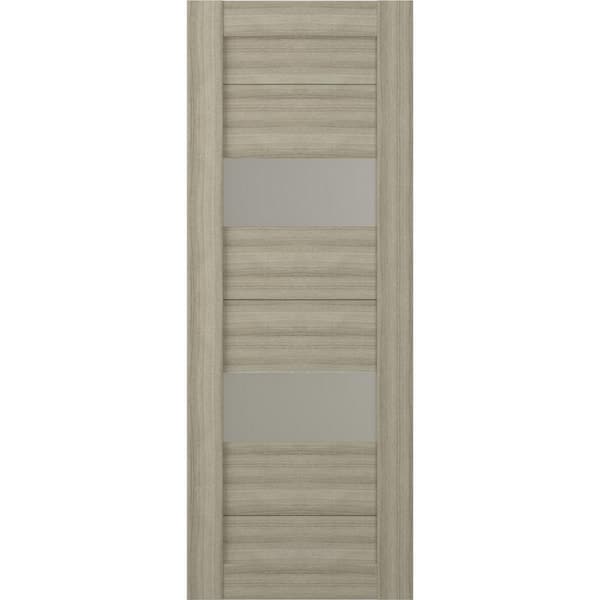 Berta 30 in. x 80 in. No Bore Solid Core 2-Lite Frosted Glass Shambor Wood Composite Interior Door Slab