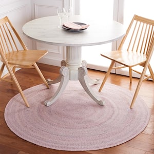 Braided Pink Gray Doormat 3 ft. x 3 ft. Abstract Round Area Rug