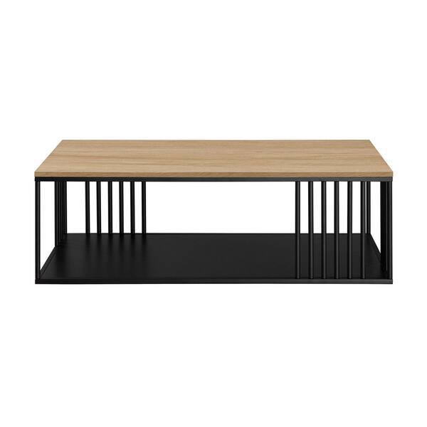 Welwick Designs 43 In Coastal Oak Black Metal And Rectangle Wood Industrial Coffee Table With