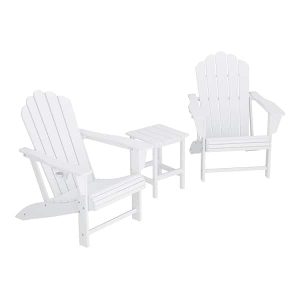 Aderson 3-Piece All Weather Outdoor HDPE Plastic Adirondack Chair Patio Conversation Set with Side Table in White