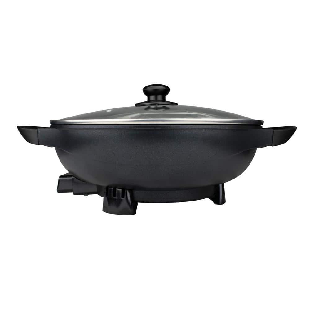 Brentwood 13-Inch Black Non-Stick Electric Wok Skillet with Glass Lid