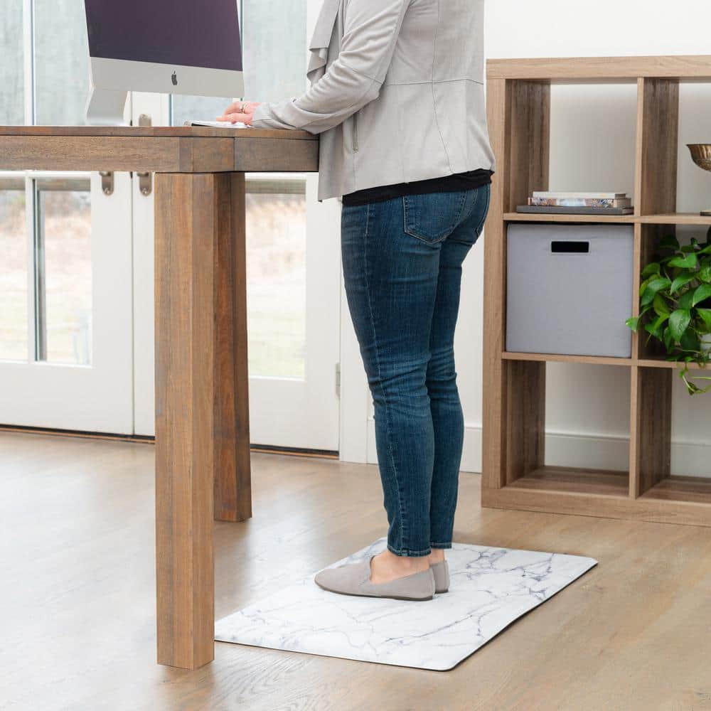 Grey and White Marble Anti-Fatigue Kitchen Mat, 17.5" x 30"