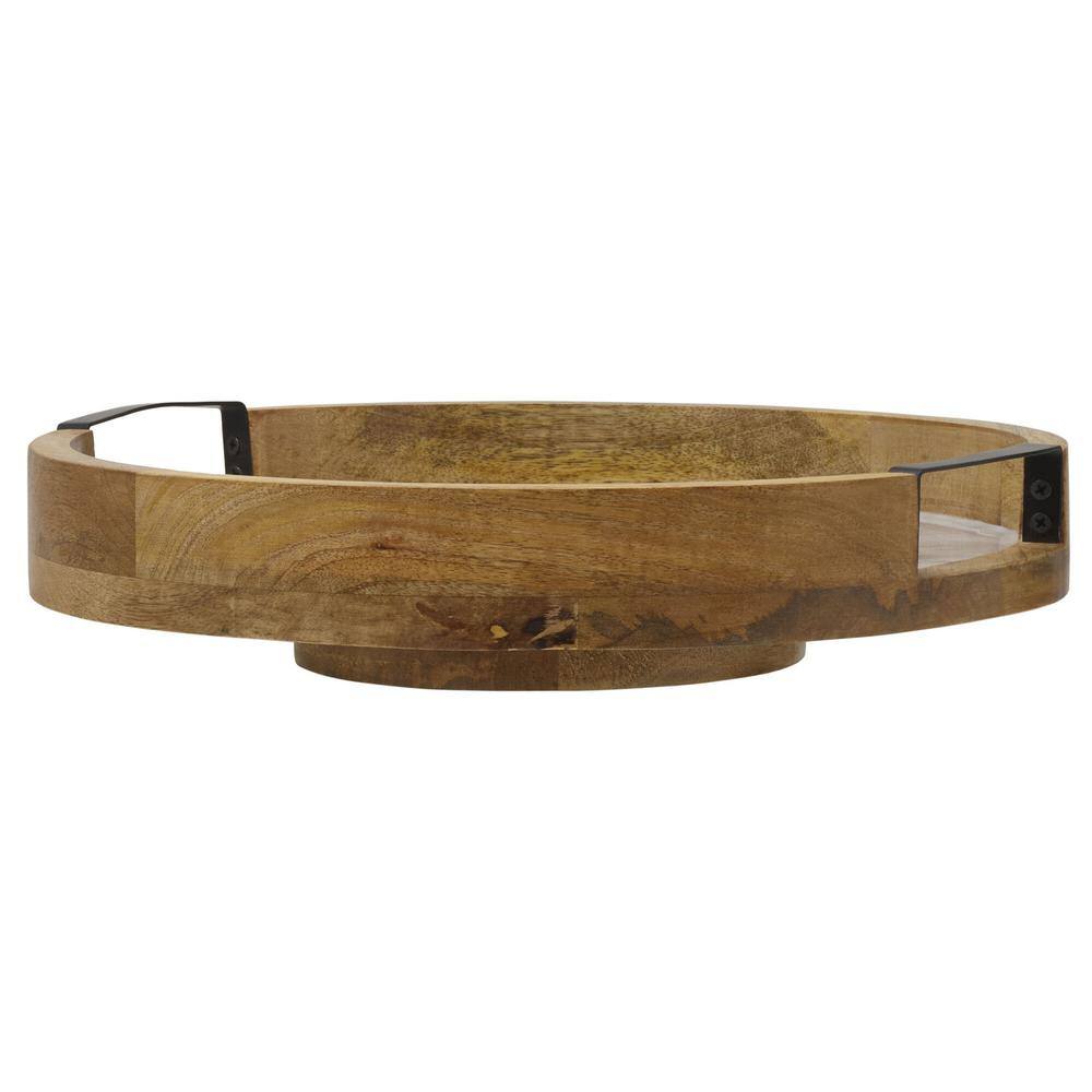 Gray Marble Lazy Susan with Wrought Iron Handles