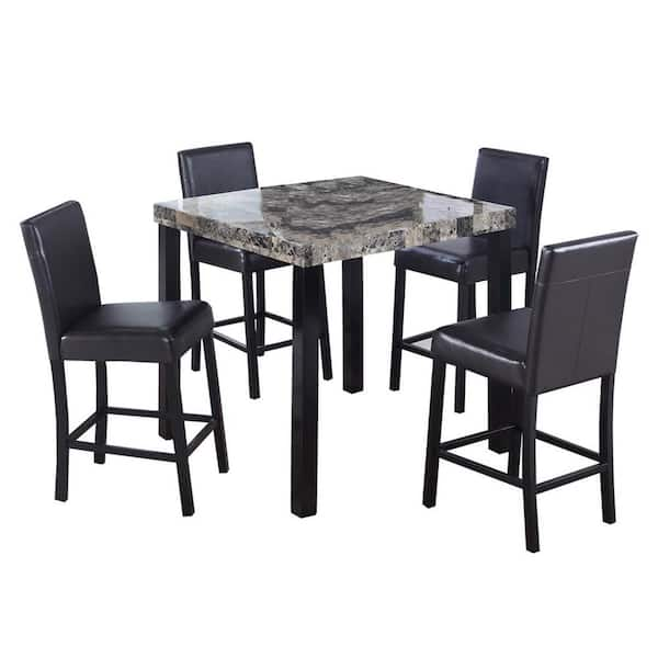 Best Master Furniture Haskel 5-piece Square Faux Marble Counter Height Dining Set