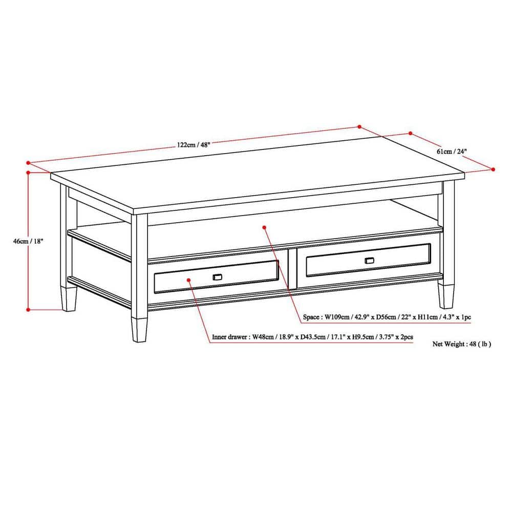 Distressed Gray Rectangular Wood Coffee Table with Storage