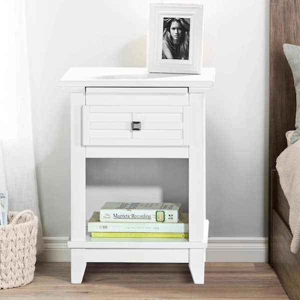 Ahokua Nightstand With 1-Drawer for Bedroom/Living Room/Salon/Office, White(17.99 in W. X 24.02 in H.)