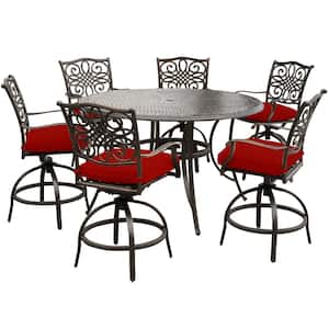 Seasons 7-Piece Metal Outdoor Dining Set in Red with Cushions