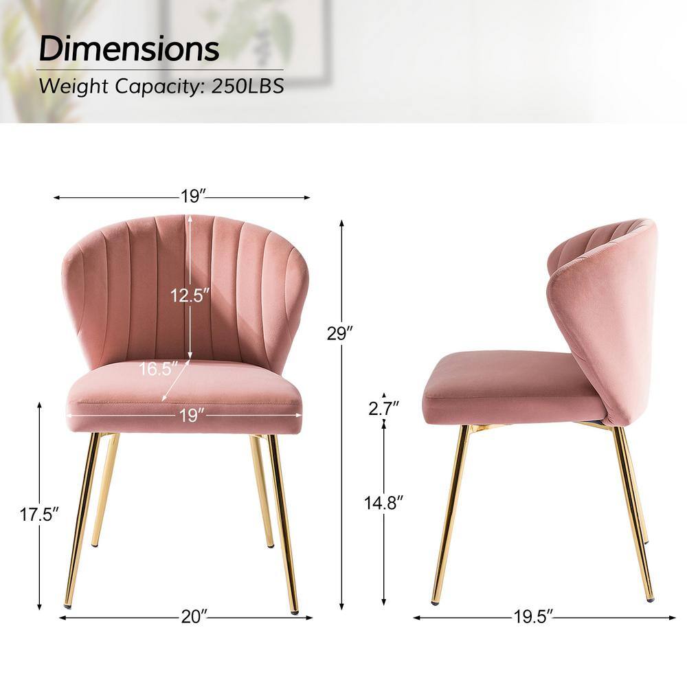Pink Velvet Upholstered Side Chair with Gold Metal Legs