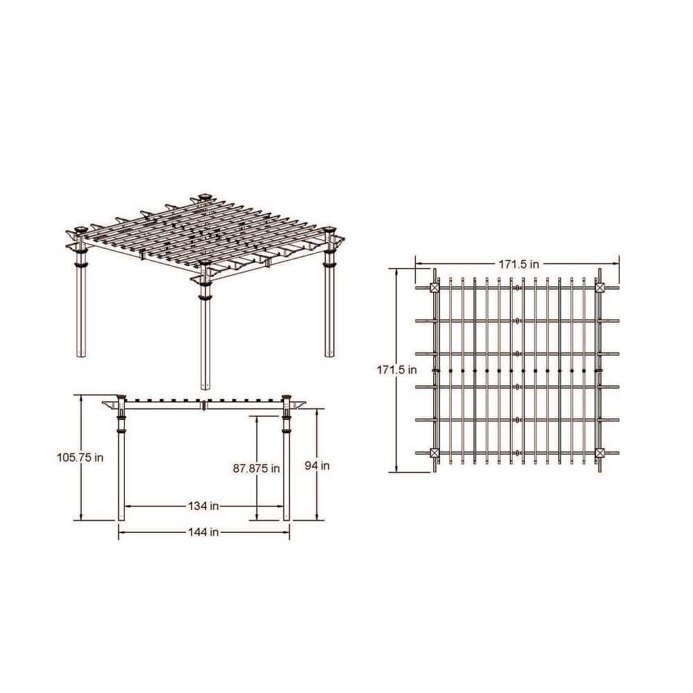 12x12 White Vinyl Square Traditional Pergola