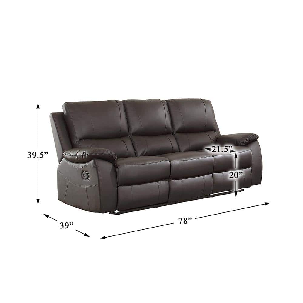 Dawson 78" Brown Faux Leather Reclining Sofa with Pillow-top Arms